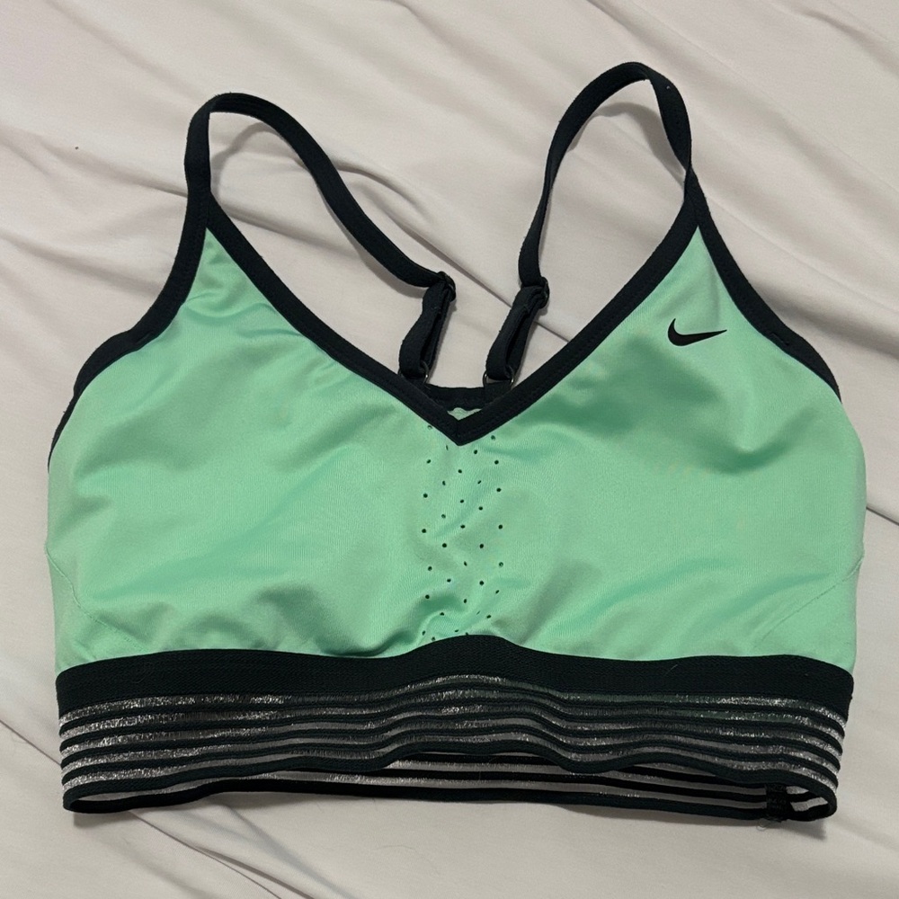 Nike Women's Light Green and Black Sports Bra